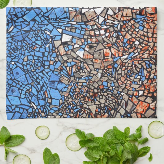 Glas in lood look mozaïek abstract blauw bruin theedoek (Gevouwen)