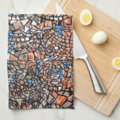 Glas in lood look mozaïek abstract blauw bruin theedoek (Quarter Fold)