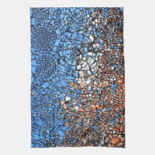 Glas in lood look mozaïek abstract blauw bruin theedoek (Verticaal)