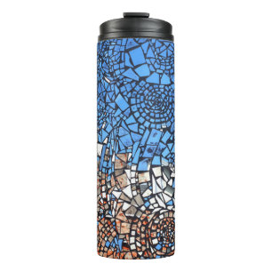 Glas in lood look mozaïek abstract blauw bruin thermosbeker