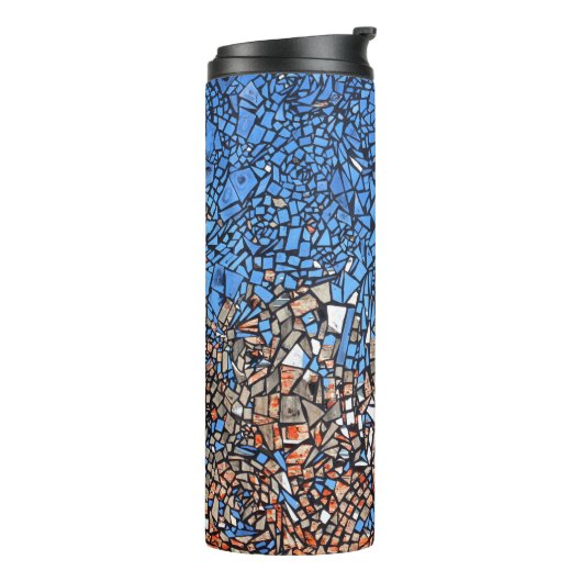 Glas in lood look mozaïek abstract blauw bruin thermosbeker (Gedraaid links)
