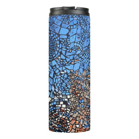 Glas in lood look mozaïek abstract blauw bruin thermosbeker (Achterkant)
