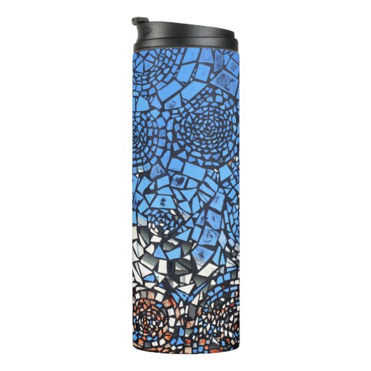 Glas in lood look mozaïek abstract blauw bruin thermosbeker (Geroteerd rechts)