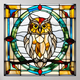 Glas in lood Look Owl Design Poster