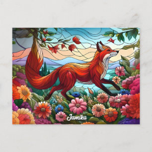 Glas in lood Look Red Fox and Flowers Briefkaart