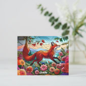 Glas in lood Look Red Fox and Flowers Briefkaart (Staand voorkant)