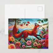 Glas in lood Look Red Fox and Flowers Briefkaart (Voorkant / Achterkant)