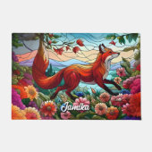 Glas in lood Look Red Fox and Flowers Deurmat (Voorkant)
