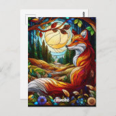 Glas in lood Look Red Fox Briefkaart (Voorkant / Achterkant)