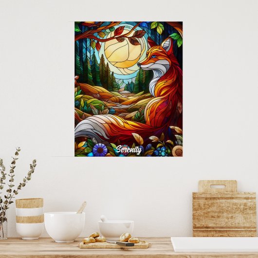 Glas in lood Look Red Fox Poster (Keuken)