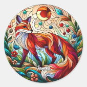 Glas in lood Look Red Fox Ronde Sticker (Voorkant)