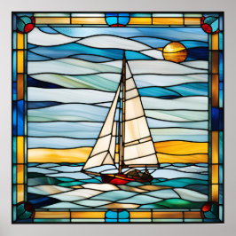 Glas in lood Look Sailboat Design Poster