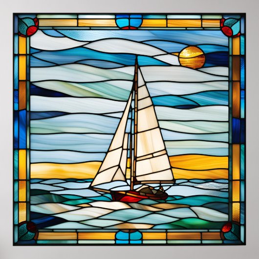 Glas in lood Look Sailboat Design Poster (Voorkant)