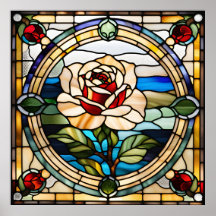 Glas in lood Look Single Roos downloadbaar ontwerp