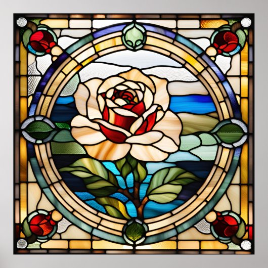 Glas in lood Look Single Roos downloadbaar ontwerp Poster (Voorkant)