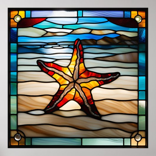 Glas in lood Look Starfish Design Poster (Voorkant)