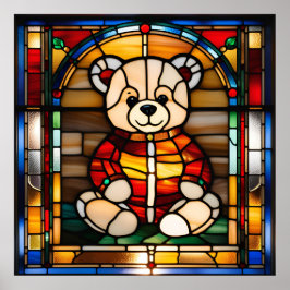 Glas in lood Look Teddy Bear Downloadbaar Ontwerp Poster
