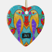 Glas in lood Look Vogels met paar Initialen Keramisch Ornament (Rechts)