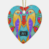 Glas in lood Look Vogels met paar Initialen Keramisch Ornament (Links)