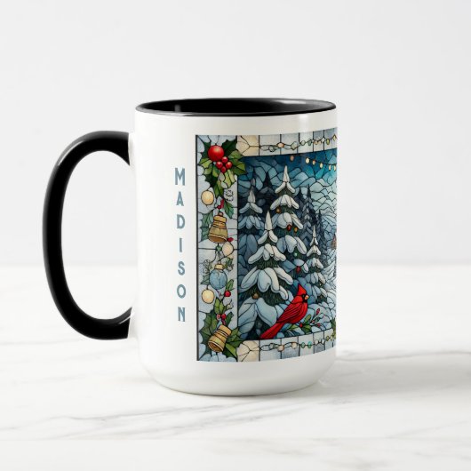 Glas in lood Look Winter Scene Kerst Mok (Links)