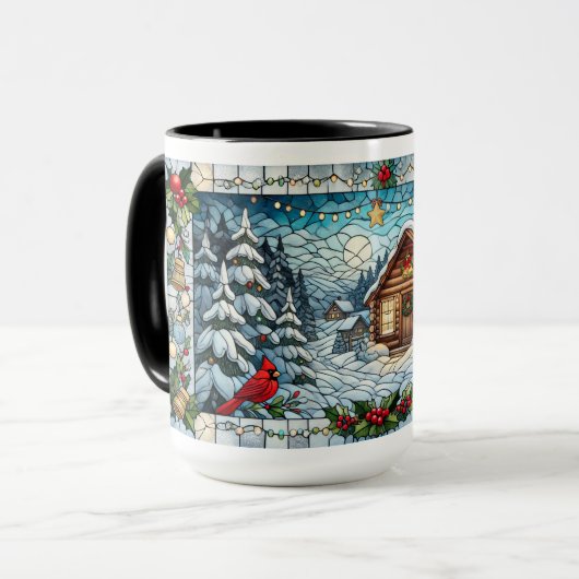 Glas in lood Look Winter Scene Kerst Mok (Voorkant links)