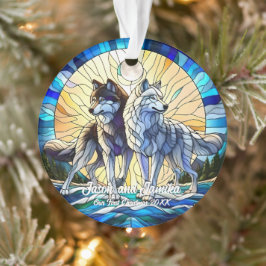 Glas in lood Look Wolf Pair Ornament