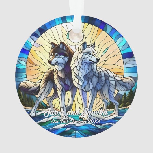 Glas in lood Look Wolf Pair Ornament (achterkant)