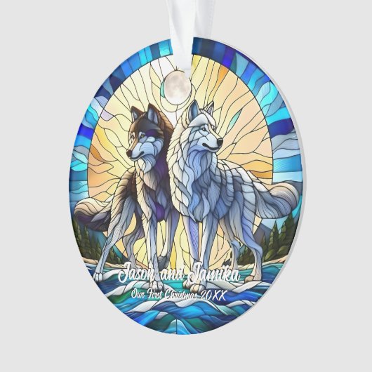 Glas in lood Look Wolf Pair Ornament (voorkant)