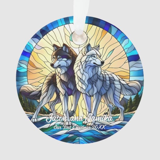 Glas in lood Look Wolf Pair Ornament (voorkant)