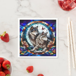 Glas in lood Look Wolf Pair Servet