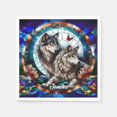 Glas in lood Look Wolf Pair Servet (Voorkant)