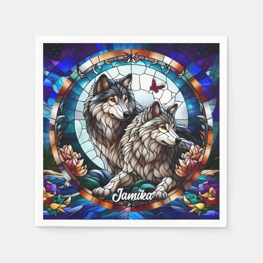 Glas in lood Look Wolf Pair Servet (Voorkant)