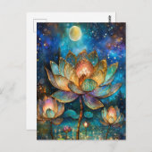 Glas in lood Lotus Bloesems in het maanlicht Briefkaart (Voorkant / Achterkant)