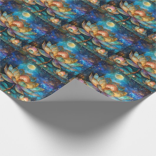 Glas in lood Lotus Bloesems in het maanlicht Cadeaupapier (Hoek)