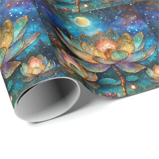 Glas in lood Lotus Bloesems in het maanlicht Cadeaupapier (Rol Hoek)