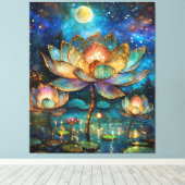 Glas in lood Lotus Bloesems in het maanlicht Canvas Afdruk (Insitu (Houten vloer))