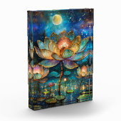 Glas in lood Lotus Bloesems in het maanlicht Fotoblokken (Links)