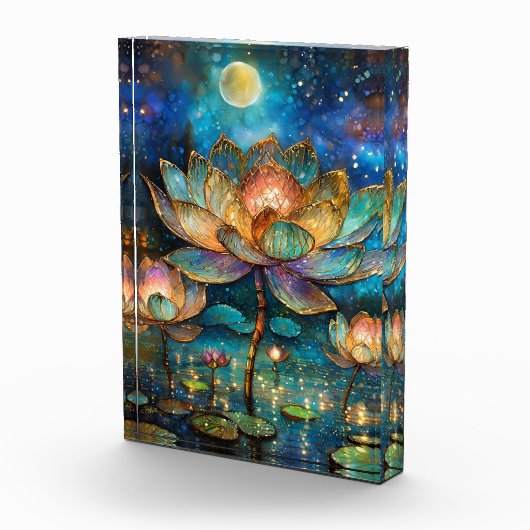 Glas in lood Lotus Bloesems in het maanlicht Fotoblokken (Rechts)