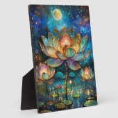 Glas in lood Lotus Bloesems in het maanlicht Fotoplaat (Zijkant)