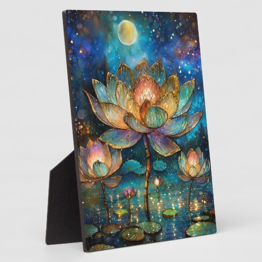 Glas in lood Lotus Bloesems in het maanlicht Fotoplaat (Zijkant)