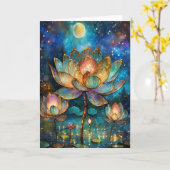 Glas in lood Lotus Bloesems in het maanlicht Kaart (Gele Bloem)