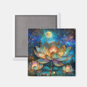 Glas in lood Lotus Bloesems in het maanlicht Magneet (Voorkant / Achterkant)