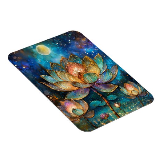 Glas in lood Lotus Bloesems in het maanlicht Magneet (Rechterzijde)