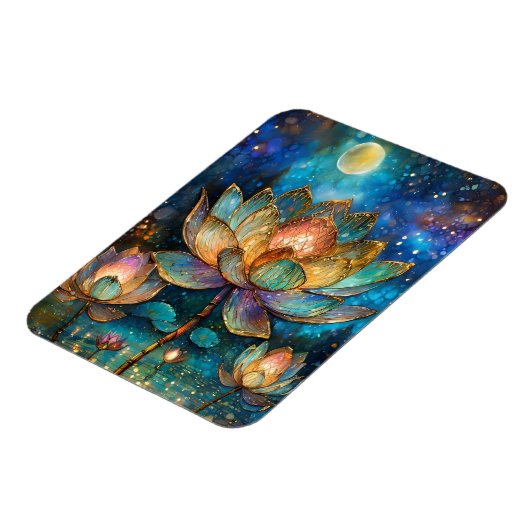 Glas in lood Lotus Bloesems in het maanlicht Magneet (Linkerzijde)