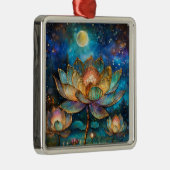 Glas in lood Lotus Bloesems in het maanlicht Metalen Ornament (Rechts)