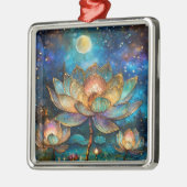Glas in lood Lotus Bloesems in het maanlicht Metalen Ornament (Links)