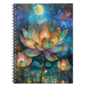Glas in lood Lotus Bloesems in het maanlicht Notitieboek (Voorkant)