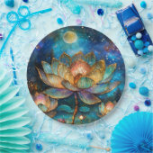 Glas in lood Lotus Bloesems in het maanlicht Papieren Bordje (Feest)
