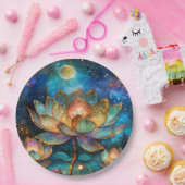 Glas in lood Lotus Bloesems in het maanlicht Papieren Bordje (Feest)