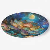 Glas in lood Lotus Bloesems in het maanlicht Papieren Bordje (Gekanteld)